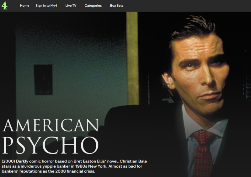 Channel 4 Streaming in the UK - American Psycho